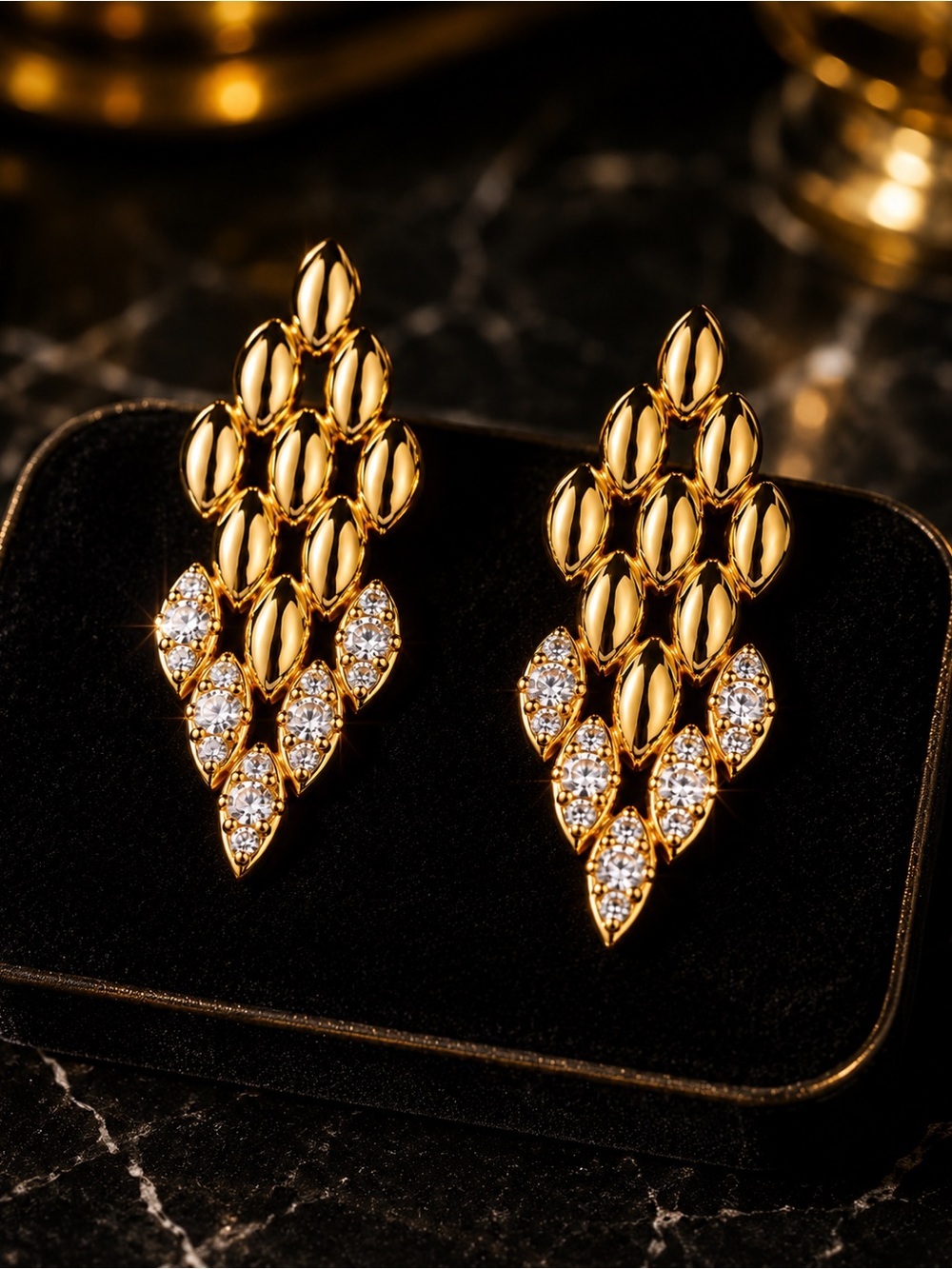 Chunky Elegant Gold Crystal Drop Earrings — image 5 of 8